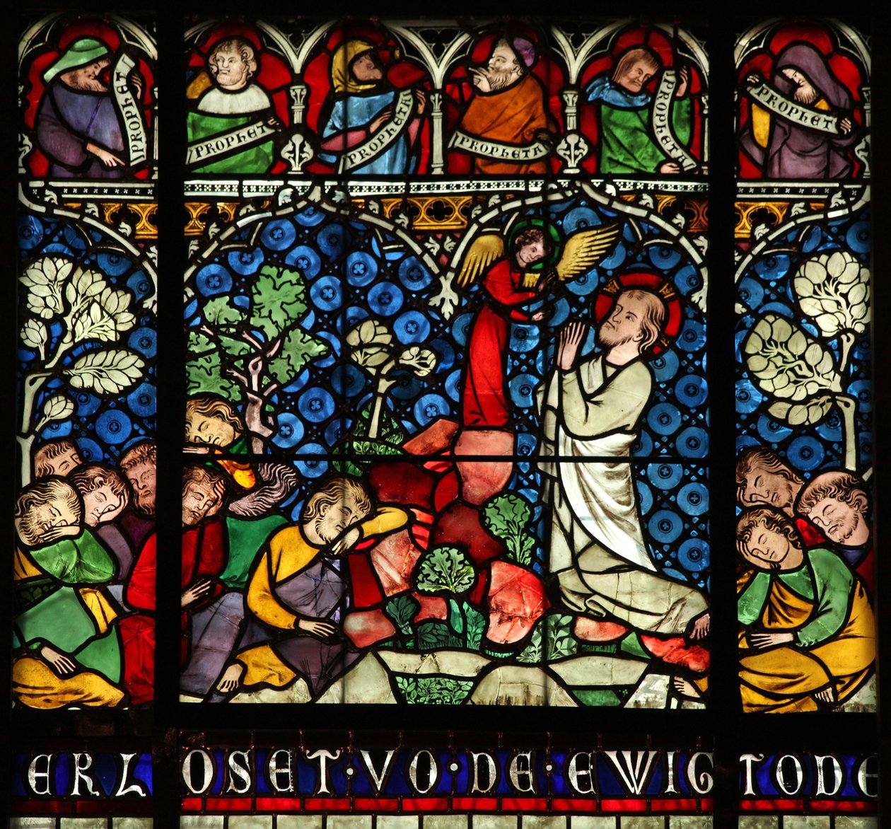 Raam w12 met de Agonie in de Hof van Getsemane door French School