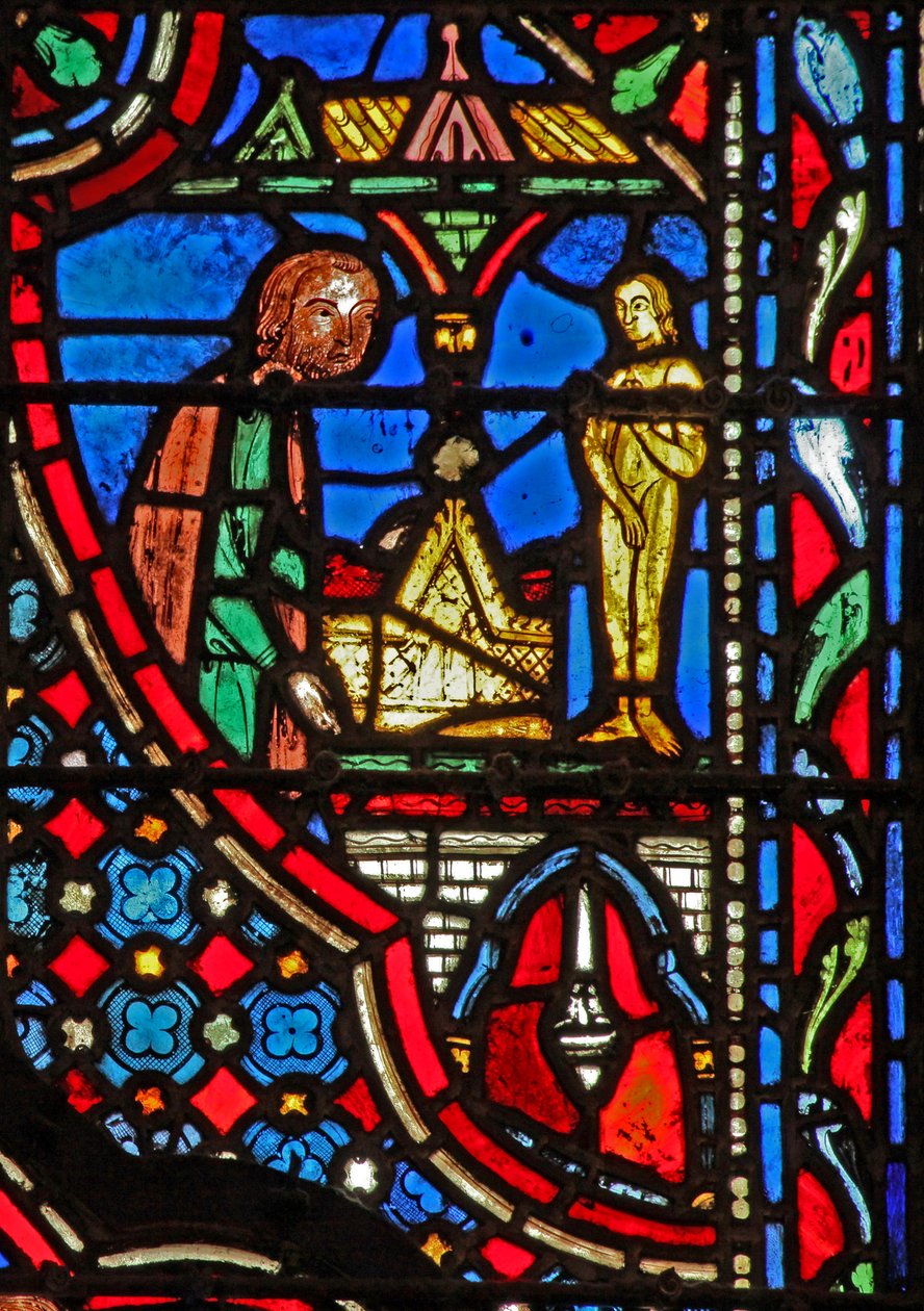 Raam w14 de Ark van het Verbond in de Dagon tempel (en afgodsbeeld) I Sam V 2 door French School