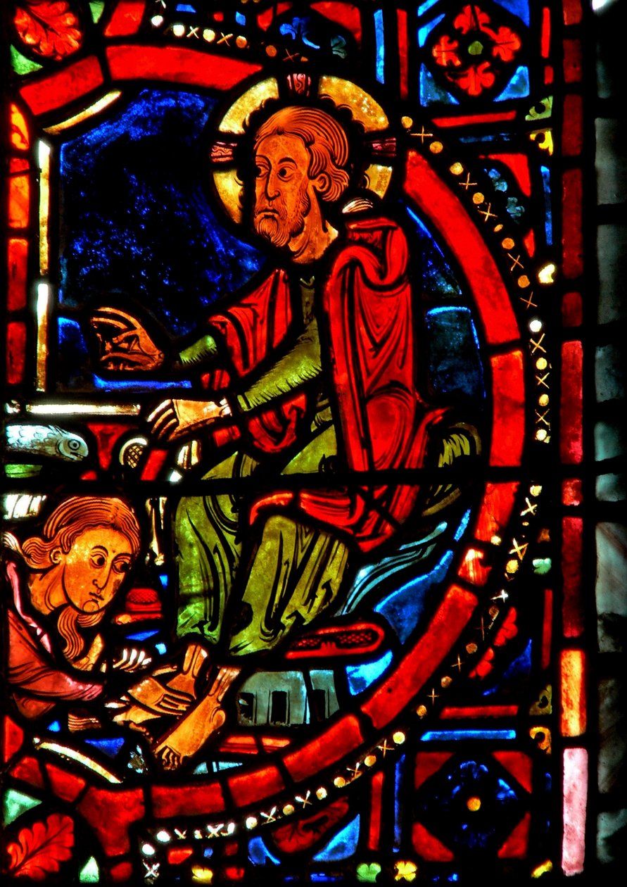 Raam w17 met een scène uit het leven van St. Maria Magdalena - de heilige wast de voeten van Christus door French School