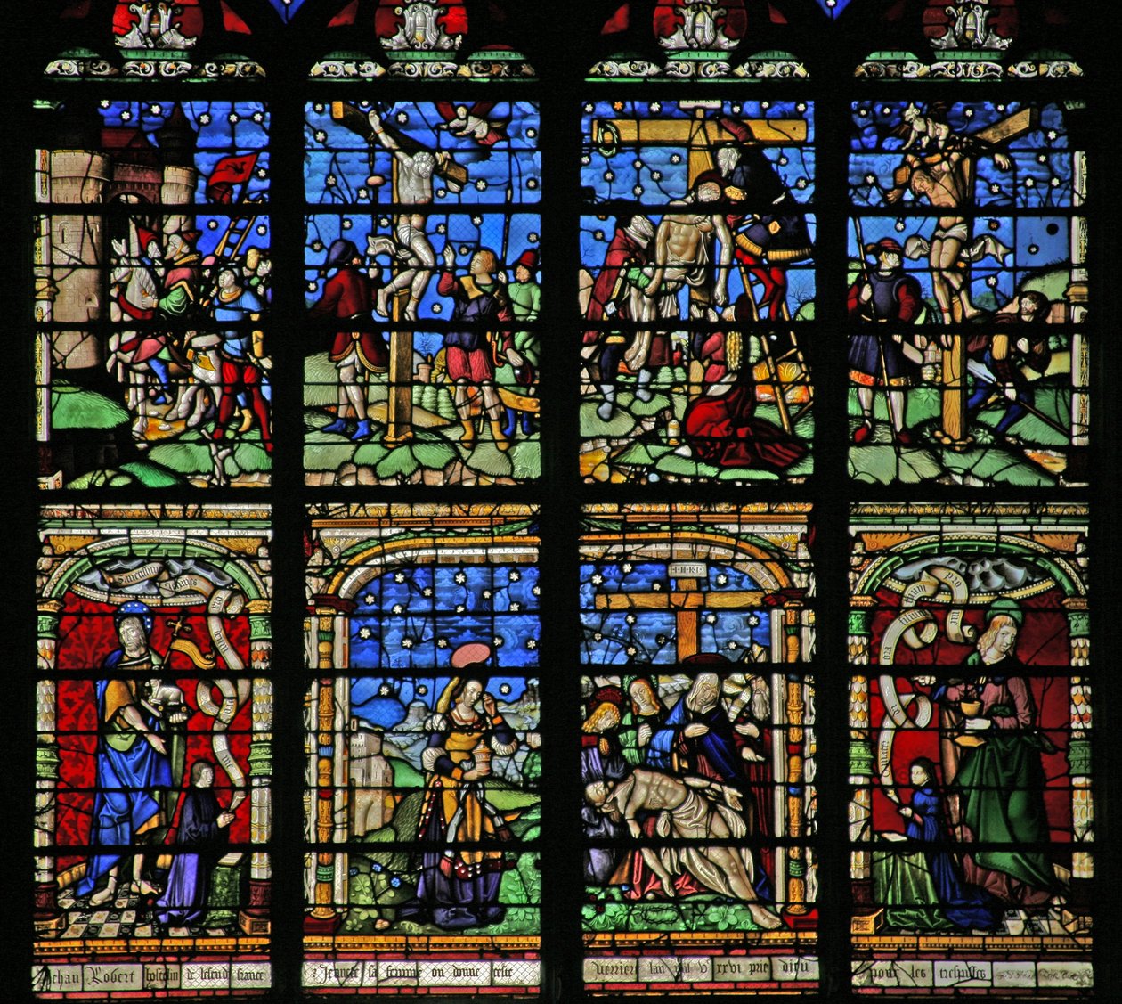 Raam w19 met de Kruisiging, Afdaling en Pietà door French School