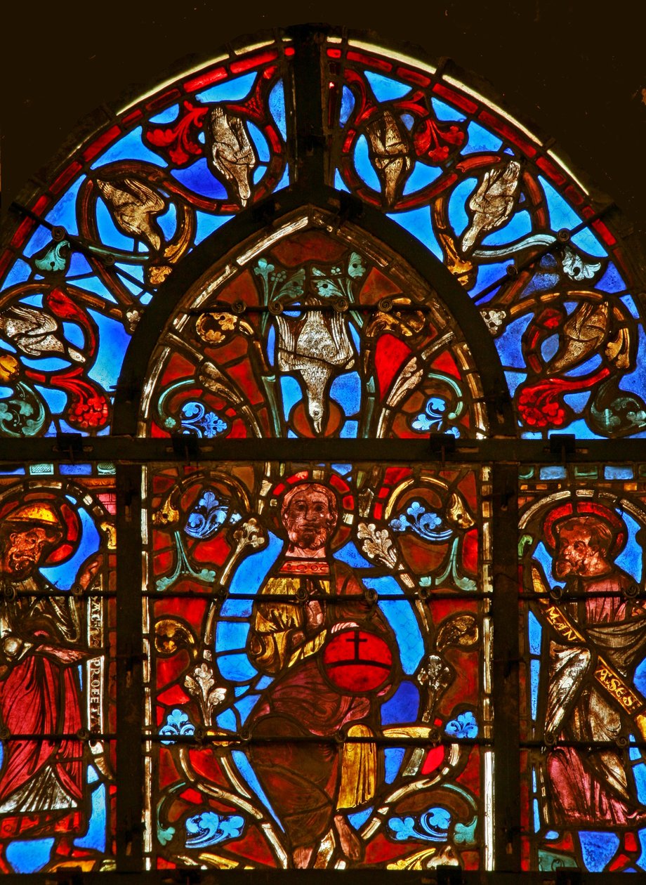 Raam w1 met Christus met de Heilige Geest, Isaac en Manasses door French School