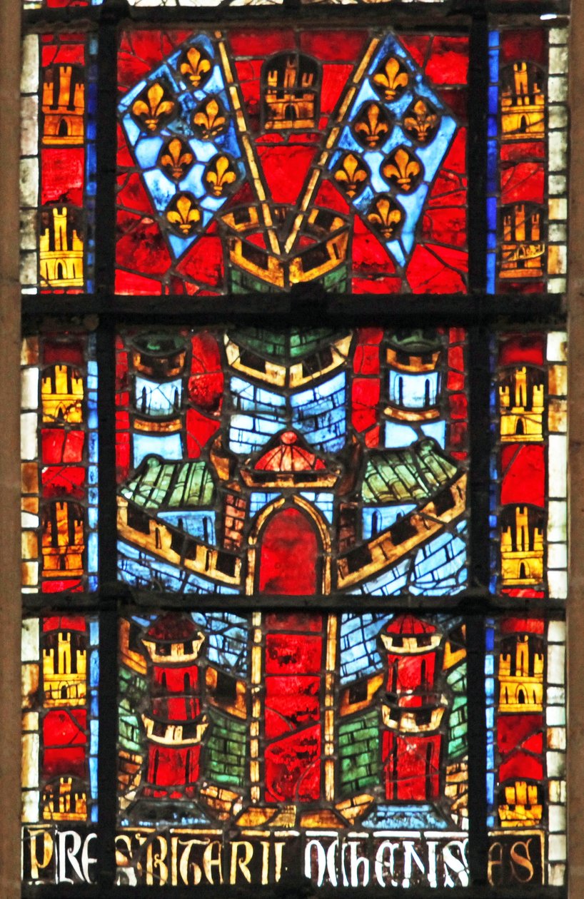 Raam met een kasteel en vlaggen met fleur-de-lis door French School