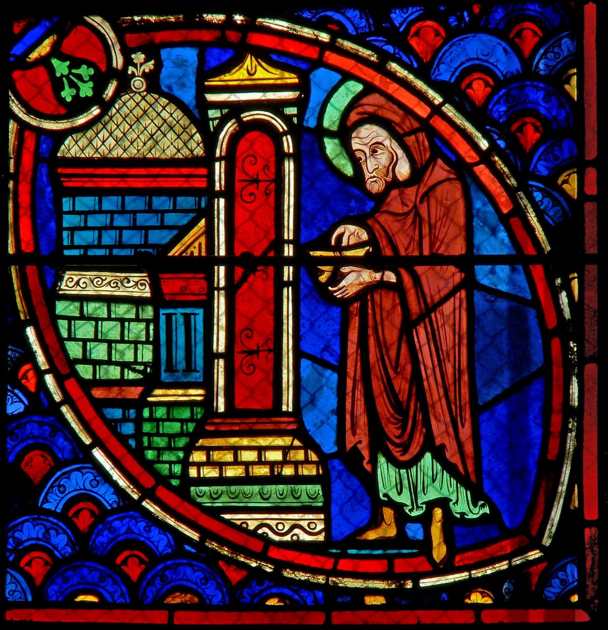 Raam w20 met Zacharias, de vader van St. Johannes de Doper, in de Tempel door French School