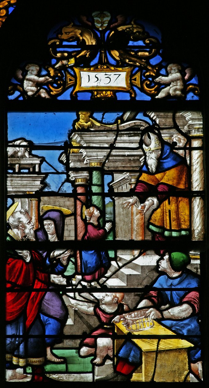 Raam w20 met een scène uit het leven van de Maagd Maria: de presentatie in de tempel door French School