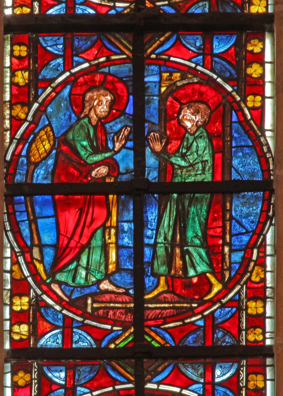 Raam w210 met St. Jacobus en de magiër Hermogenes leerling Philetus door French School