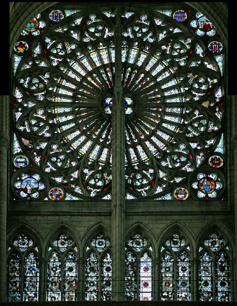 Raam w219 met de Evangelisten en grisaille (roosvenster - intern) door French School