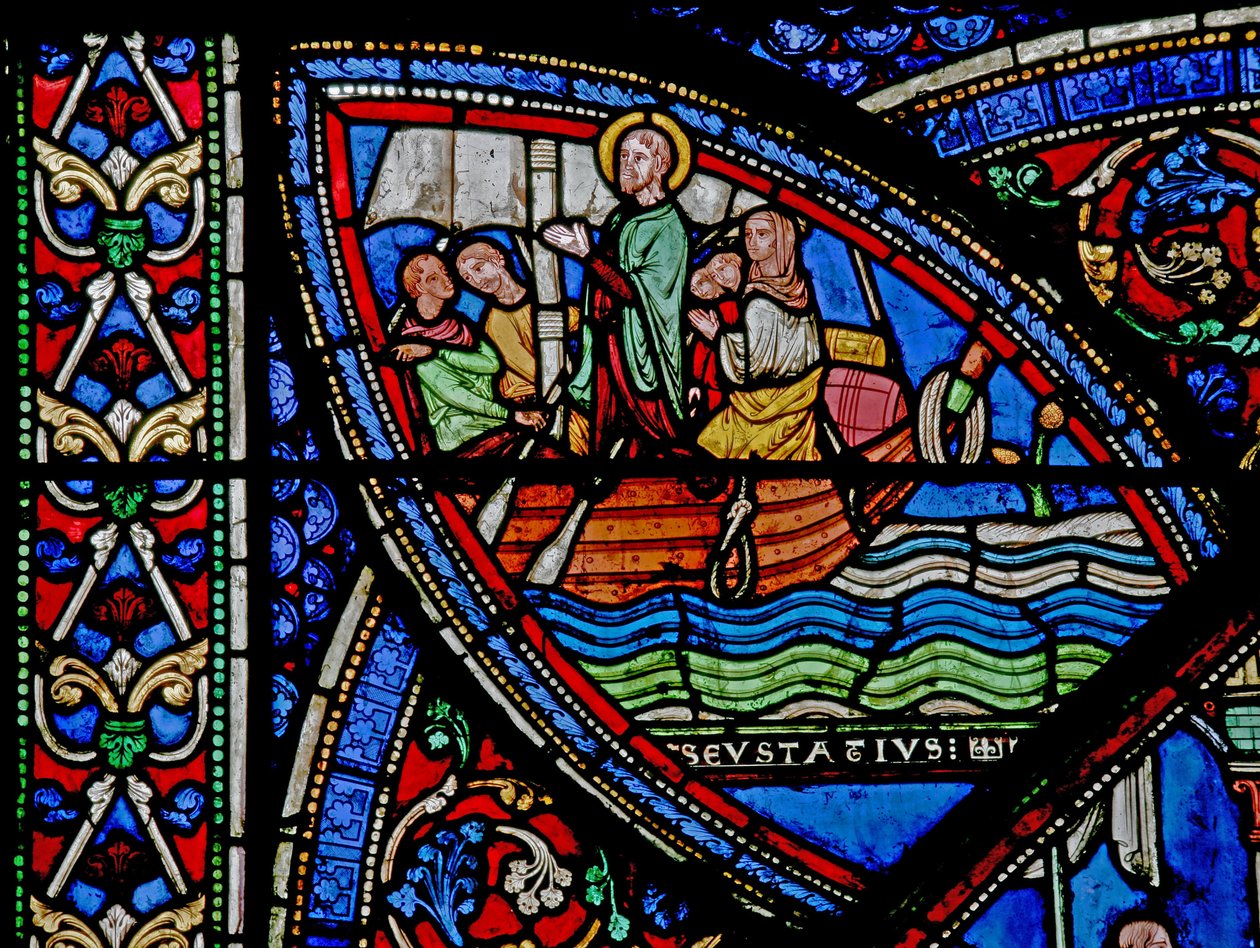 Raam w21 met een scène uit het leven van St. Eustache: hij vertrekt met zijn familie naar Egypte door French School
