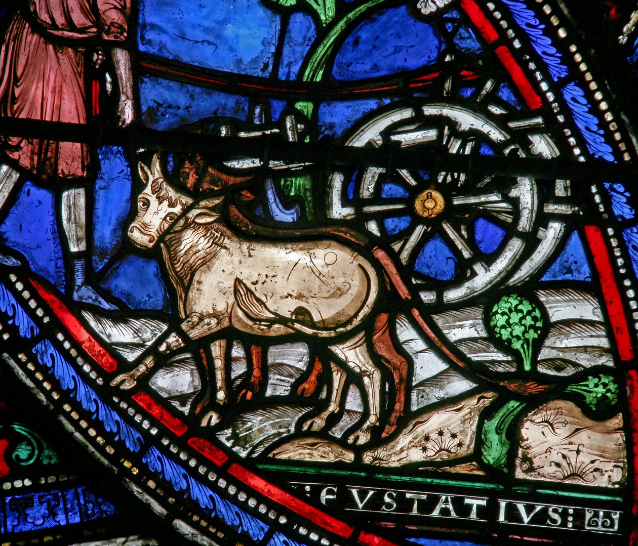 Raam w21 met een scène uit het leven van St. Eustache: hij bewerkt het land door French School