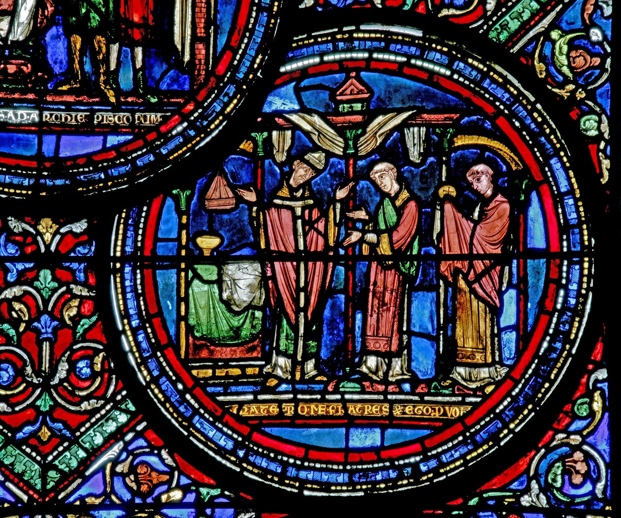 Raam w23 met St. Thomas Becket die de mis viert door French School