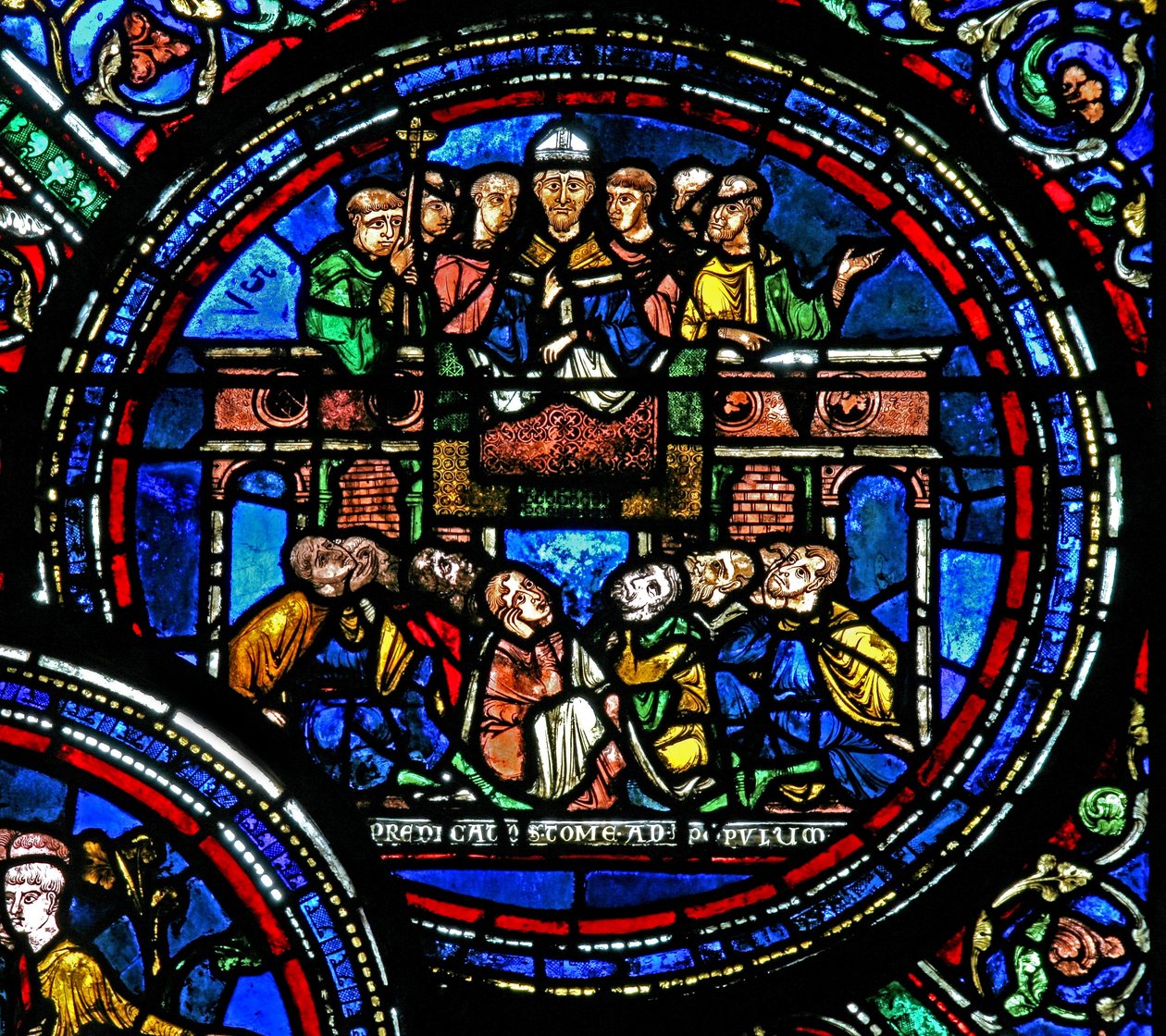 Raam w23 met St. Thomas Becket die preekt door French School