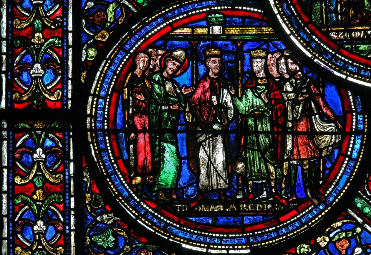 Raam w23 met St. Thomas Becket met Hendrik II en Lodewijk VII door French School