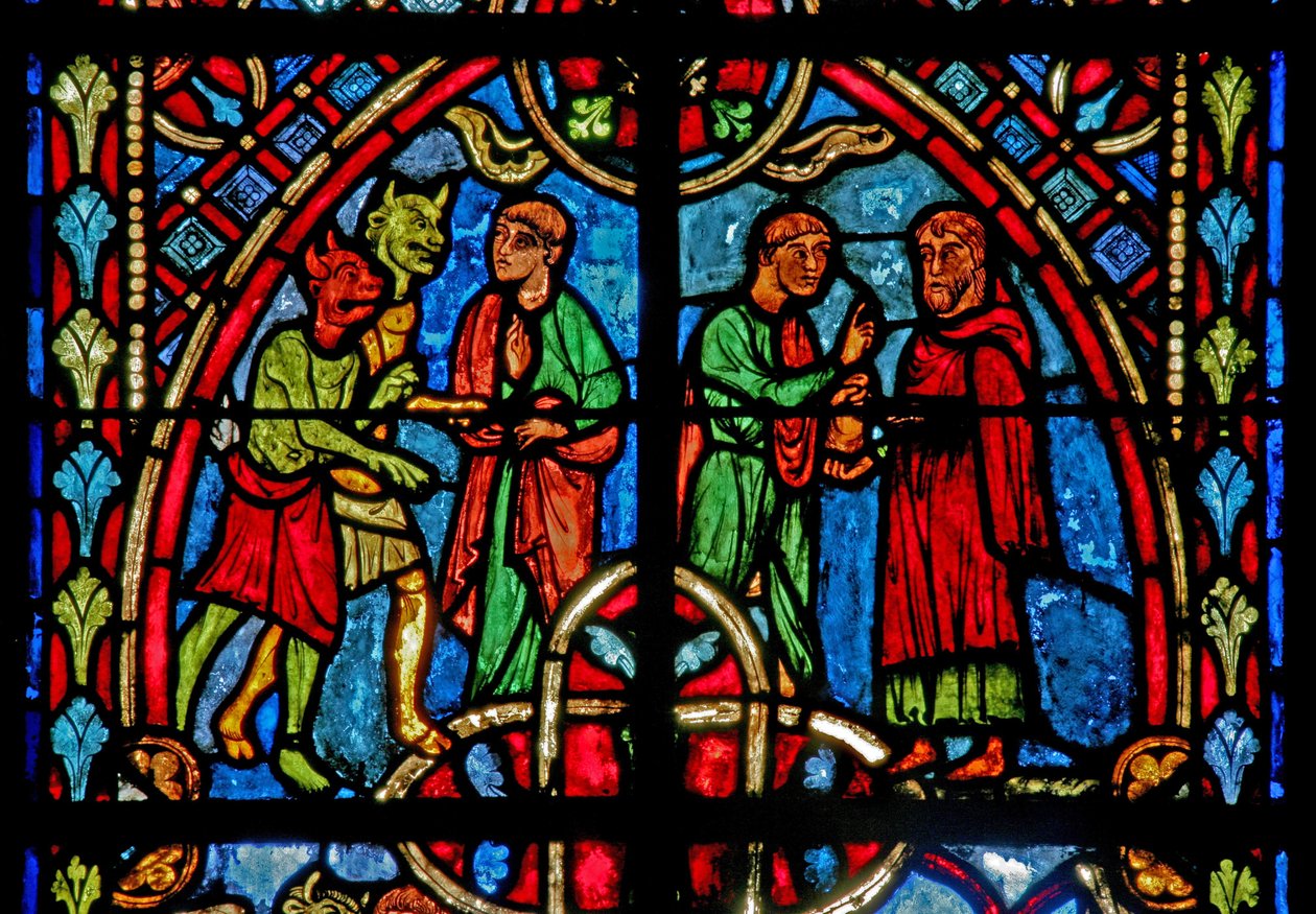 Raam w2 met een scène uit het verhaal van Theophilus (modern) door French School