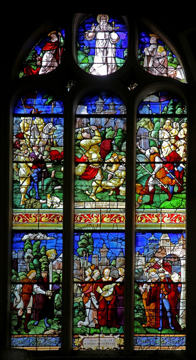 Raam w30 met David die Goliath doodt; hij keert terug met het hoofd naar de dochters van Judea door French School