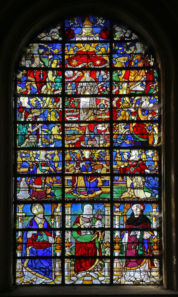 Raam w32 met de Litanie van de Maagd en St. Lubin, St. Johannes de Doper en St. Maur door French School
