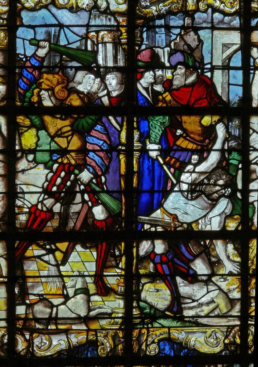 Raam w37 met scènes uit het leven van St. Barbara door French School