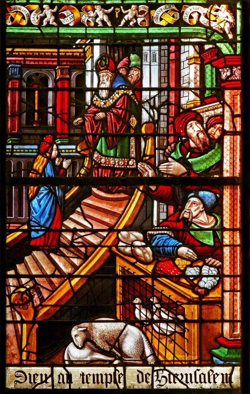 Raam w38 met een scène uit het leven van de Maagd Maria: haar presentatie in de tempel door French School