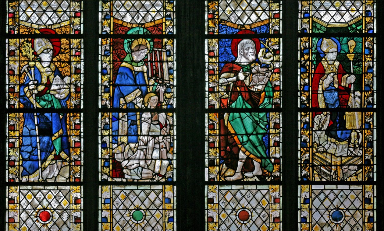 Raam w47 met St. Eloi, St. Laurentius, St. Johannes de Doper en St. Nicolaas door French School
