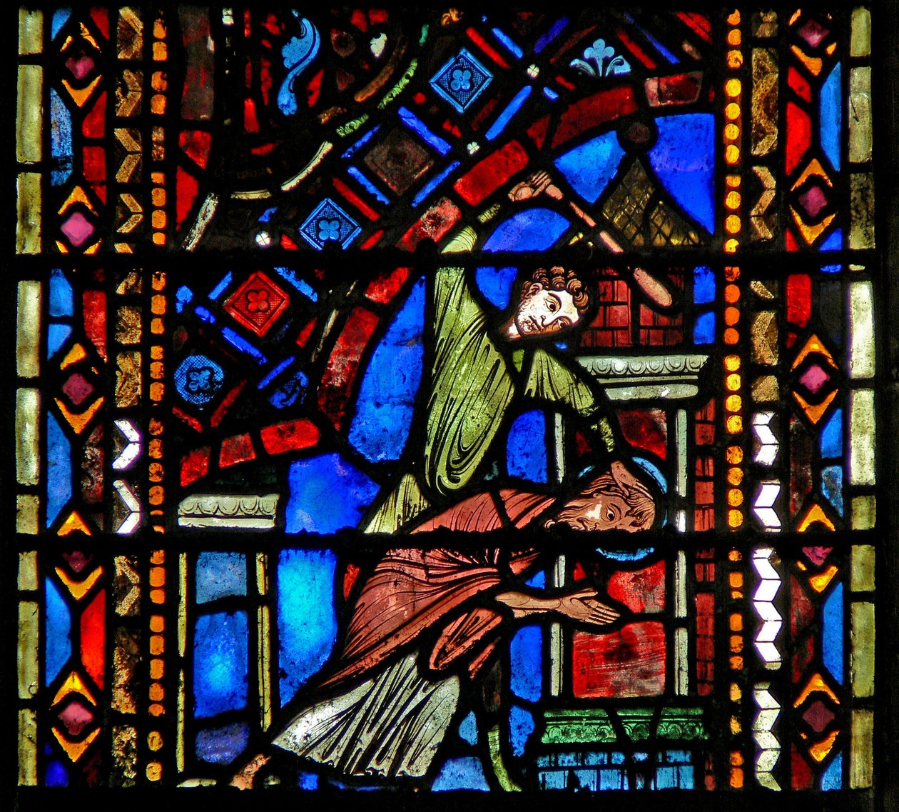 Raam w53 met afbeelding van de geseling (dood?) van St. Johannes de Doper door French School