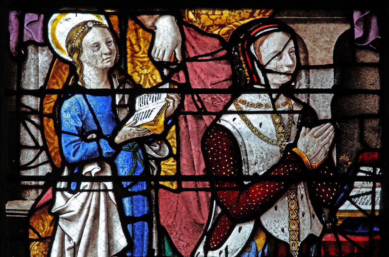 Raam w5 met afbeelding van de vrouw en dochter van de Montmorency schenker door French School