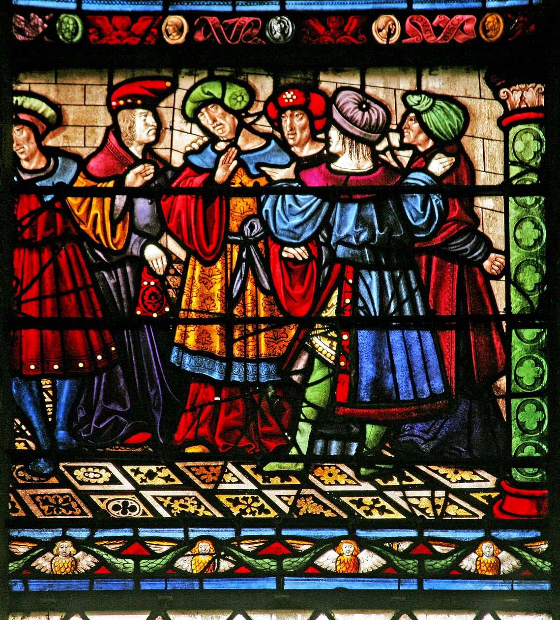 Raam w6 met Farizeeën in de synagoge door French School