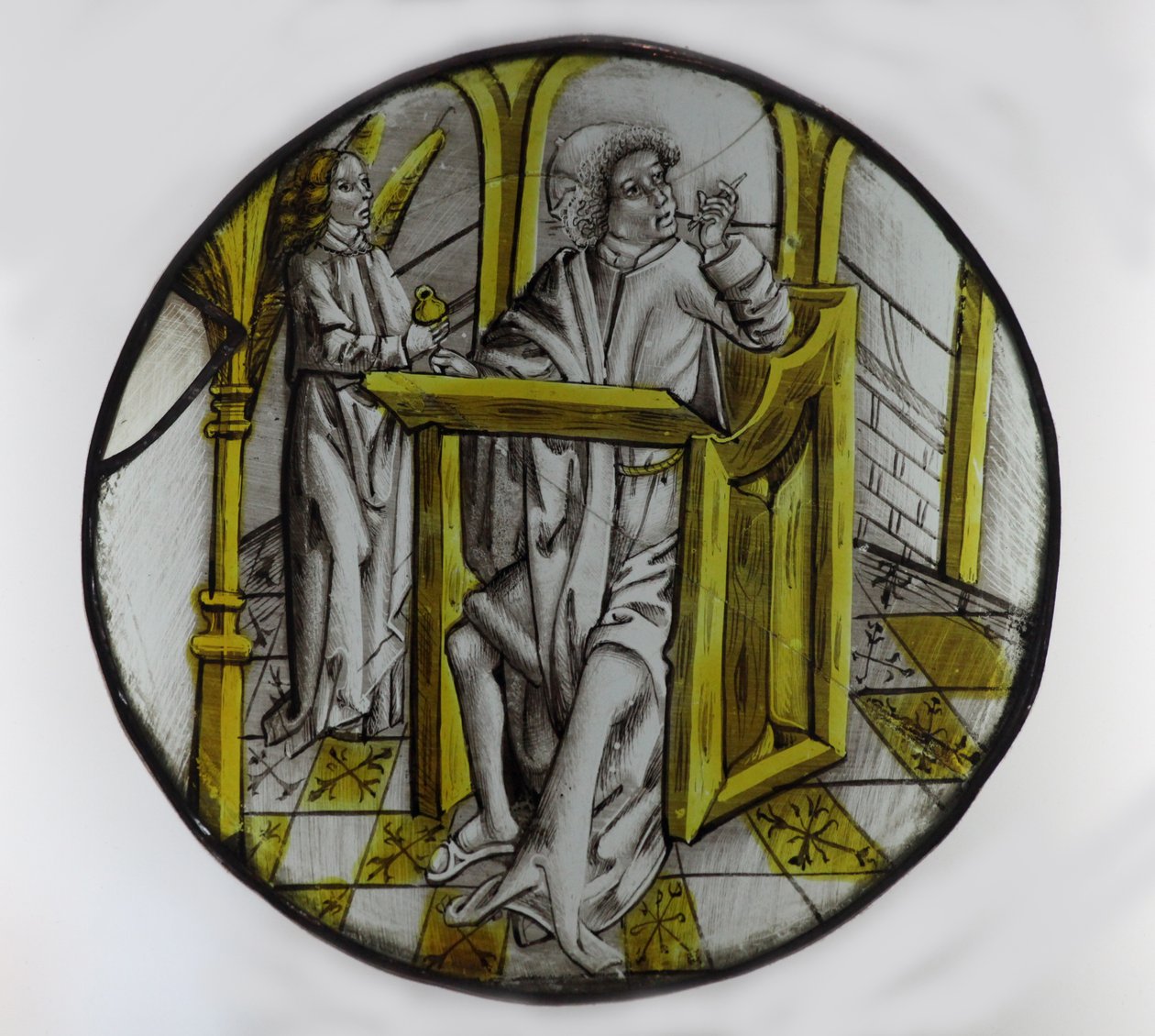 Raam w76 met St. Mattheüs met zijn symboolengel door French School