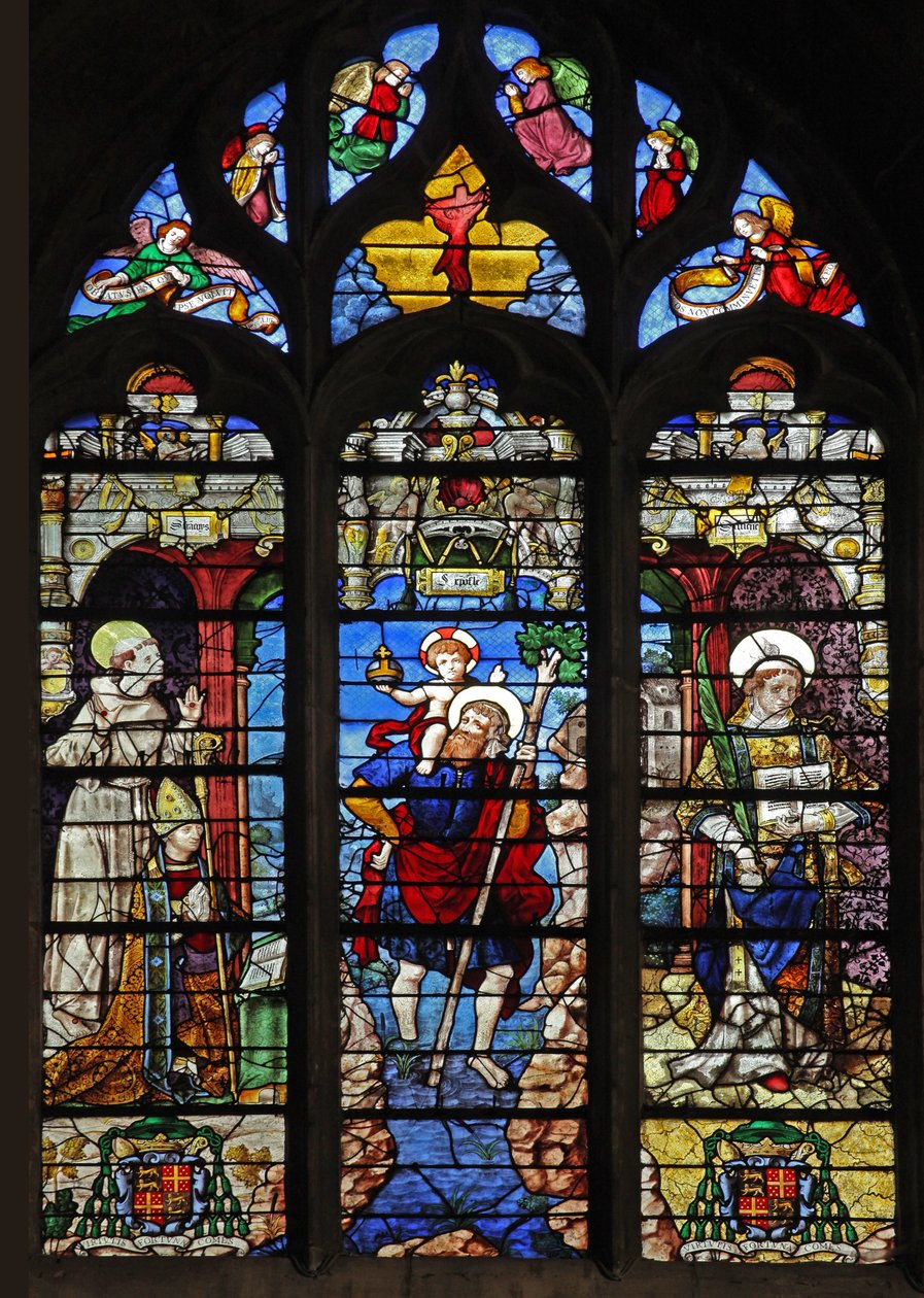 Raam w9 met afbeelding van St. Franciscus, St. Christoffel, St. Stefanus door French School