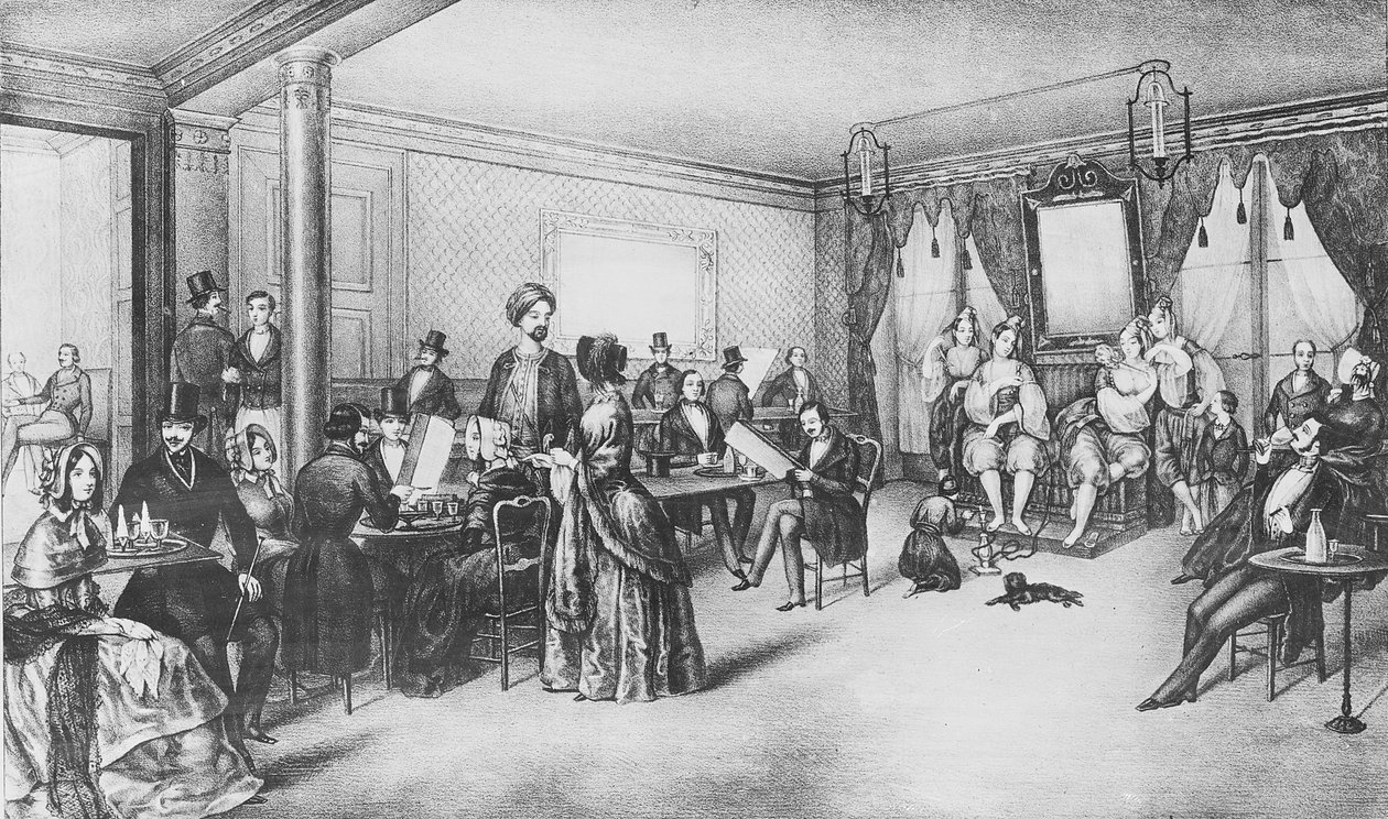 Vrouwen van Algiers in een Parijs café door French School