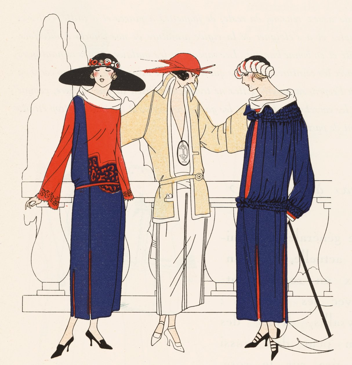 Damesmode uit de jaren 1920 van ontwerper Jean Patou (kleurenlitho) door French School