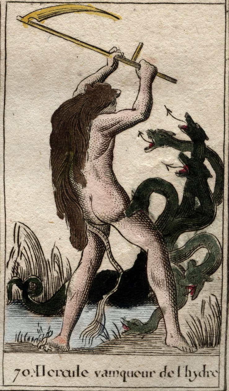 Werken van Hercules: “Hercules doodt de Lernaeaanse Hydra”. Uit “Mythologie de la jeunesse” door Pierre Blanchard 1803. door French School