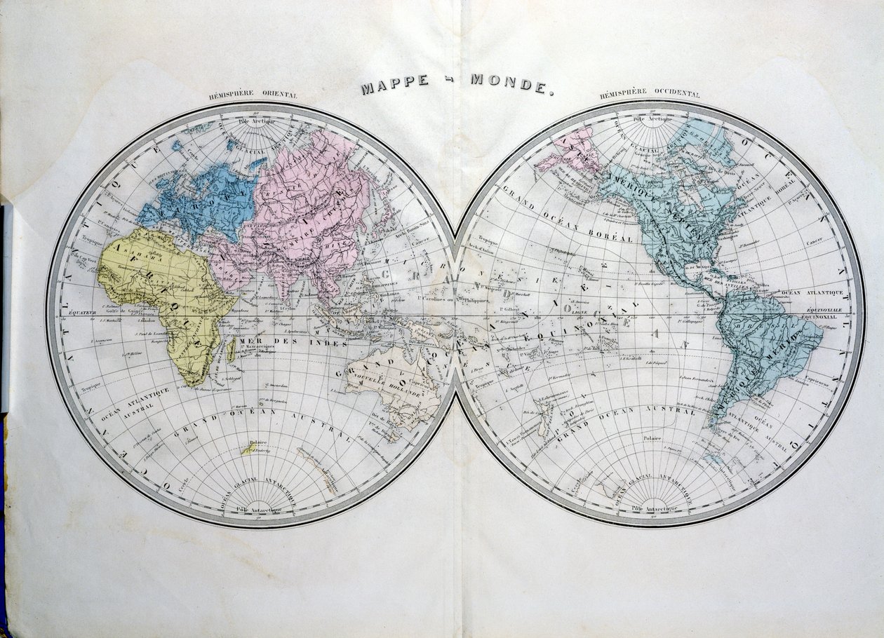 Wereldkaart, illustratie uit Atlas Geographique Moderne door Prosper-Auguste Poulain de Bossay, c.1850 door French School
