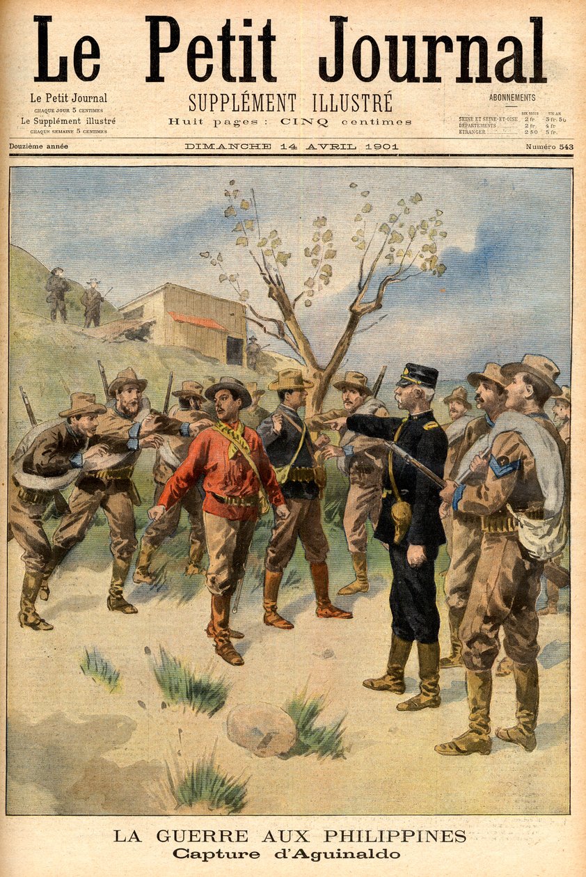 arrestatie van vrijheidsstrijder Emilio Aguinaldo Voorpagina van krant 