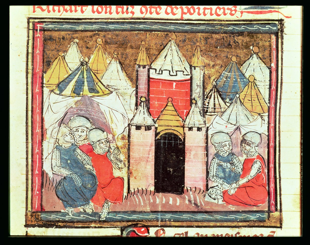 f.259r Het Beleg van Chateau-Gaillard in 1204 toen Filips Augustus van Frankrijk (1165-1223) koning Jan (Lackland) van Engeland (1199-1216) versloeg, uit de Grandes Chroniques de France, 1375-79 door French School