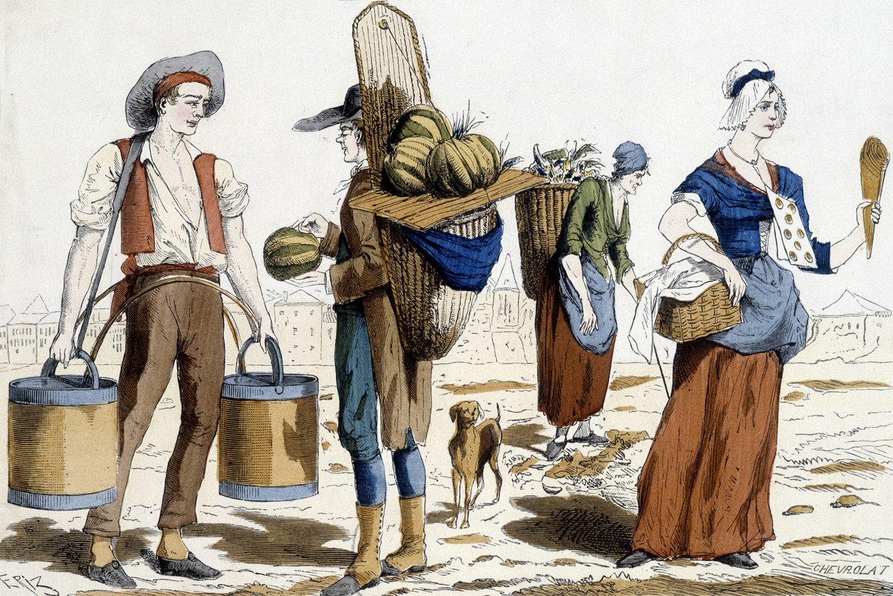 Illustratie van Parijse kostuums in de 18e eeuw door French School