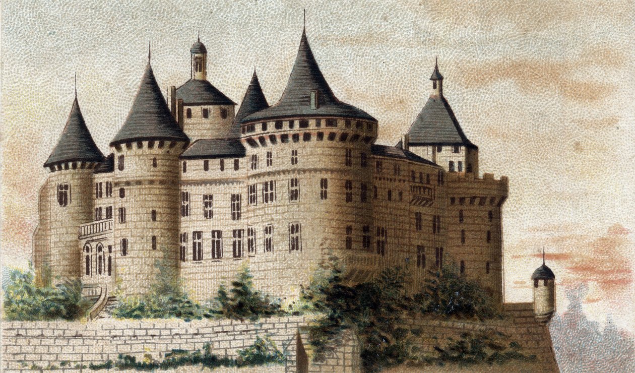 Uitzicht op het kasteel van Chastellux (Yonne) door French School