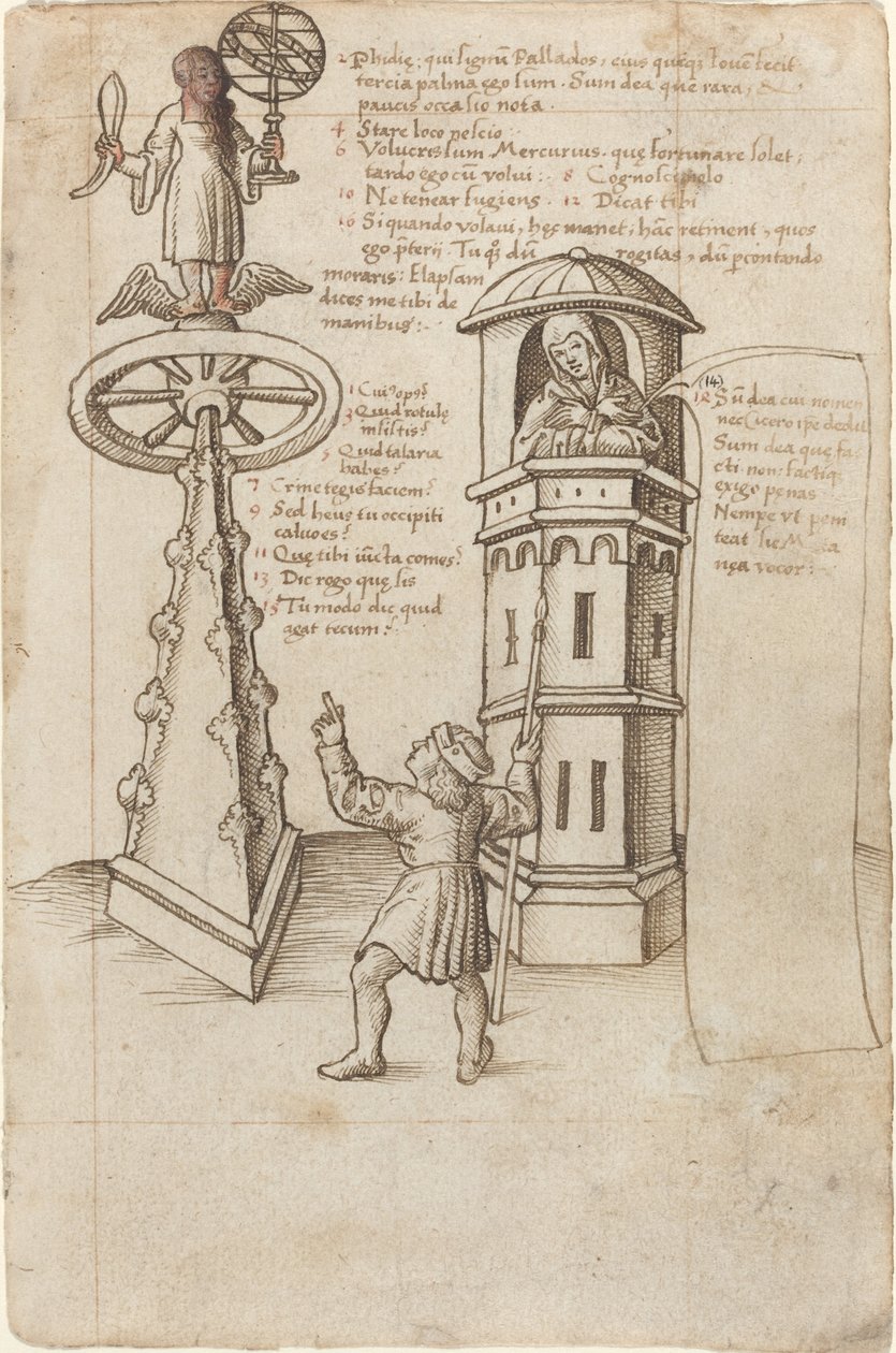 Het Standbeeld van Kans, een Voorbijganger, en Berouw [fol. 8r] door French early 16th Century