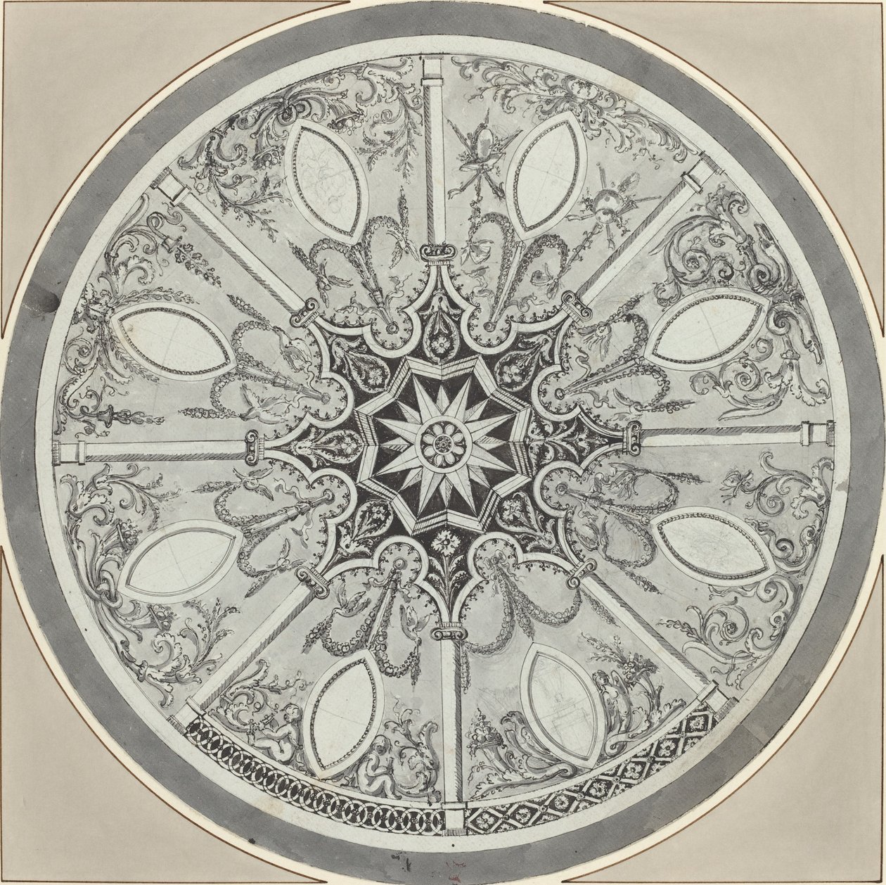 Ontwerp voor een Ingelegd Rond Tafelblad, met Alternatieven door French or Italian 18th Century