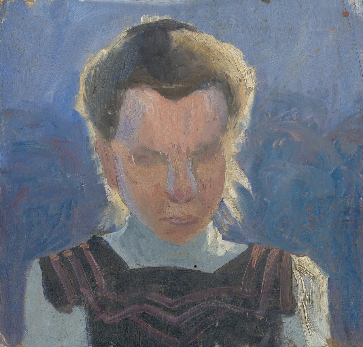 Hoofdstudie van een meisje op een blauwe achtergrond door Frida Konstantin