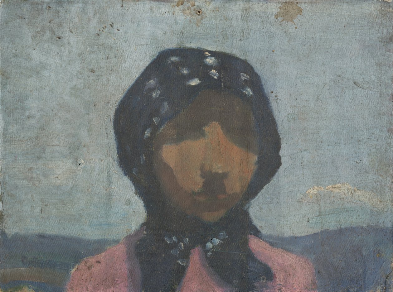 Studie van een boerin met een zwart gevlekte sjaal door Frida Konstantin