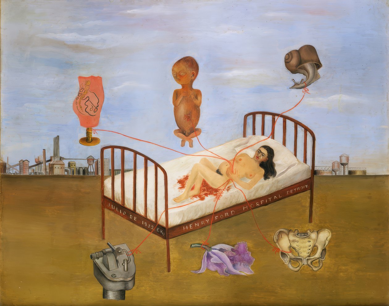 Het Henry Ford ziekenhuis of het vliegende bed door Frida Kahlo