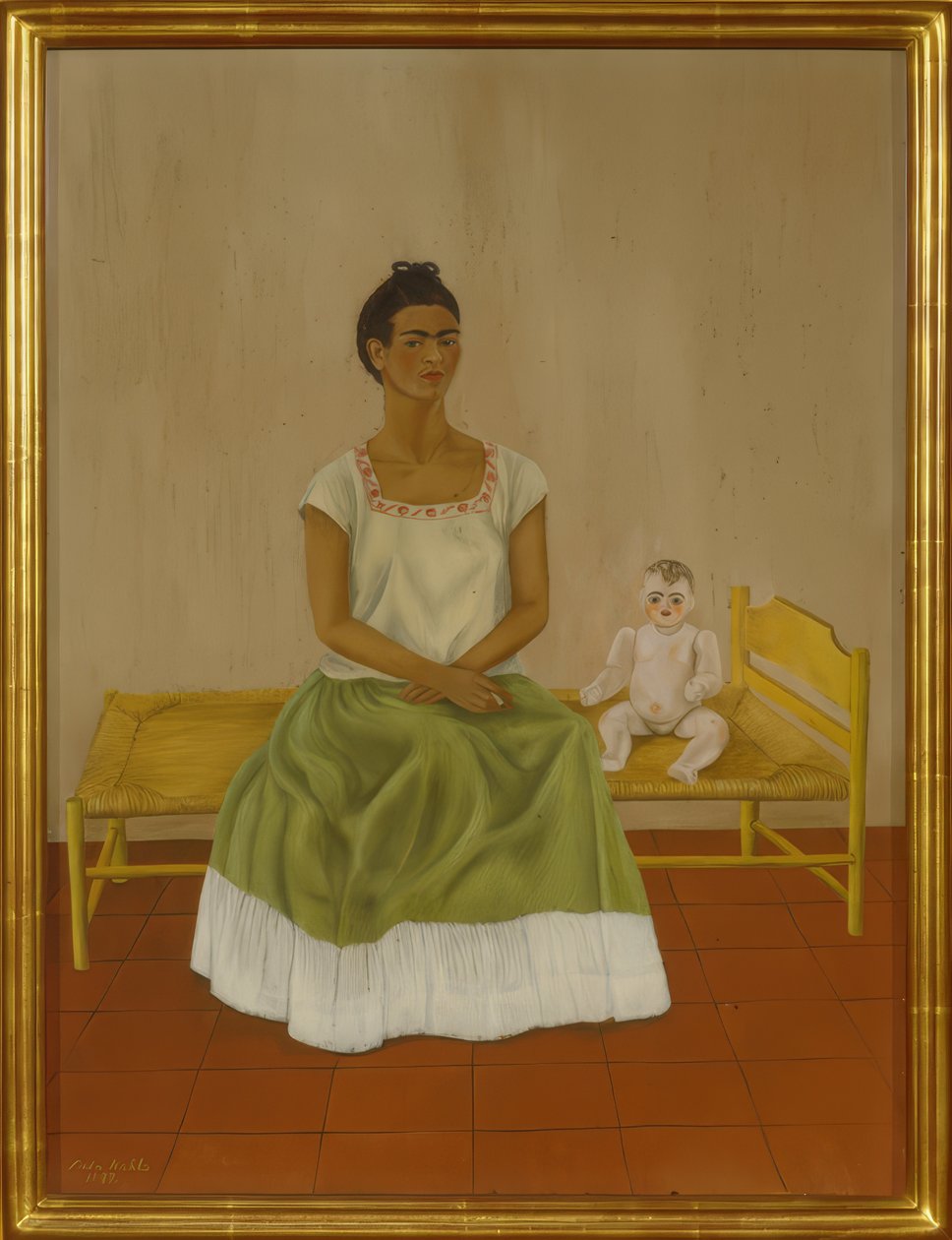 Zelfportret met bed door Frida Kahlo