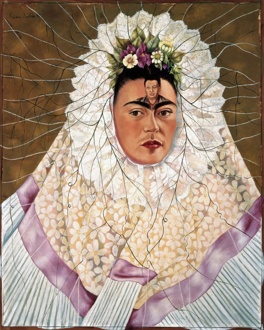 Zelfportret als Tehuana of Diego in gedachten door Frida Kahlo