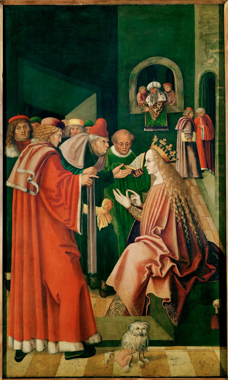 De heilige Barbara in discussie met de filosofen (olieverf op hout) door Fridolfing-Altar Master