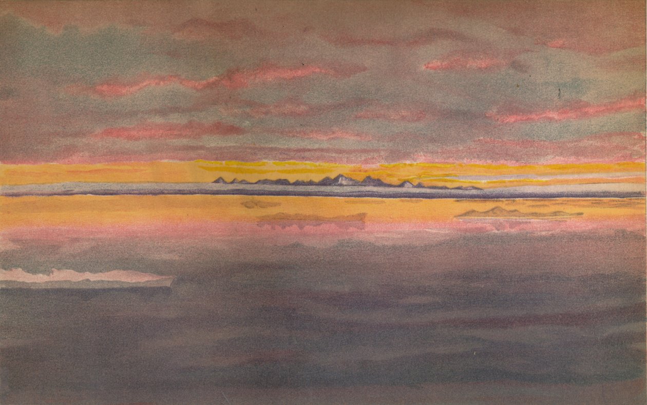 Zonsondergang aan de Noordkust van Azië, ten noorden van de Monding van de Chatanga, 1893, 1897 door Fridtjof Nansen