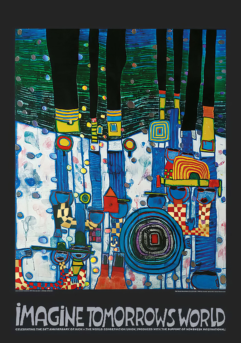 Stel je de wereld van morgen voor (blauwe versie) door Friedensreich Hundertwasser