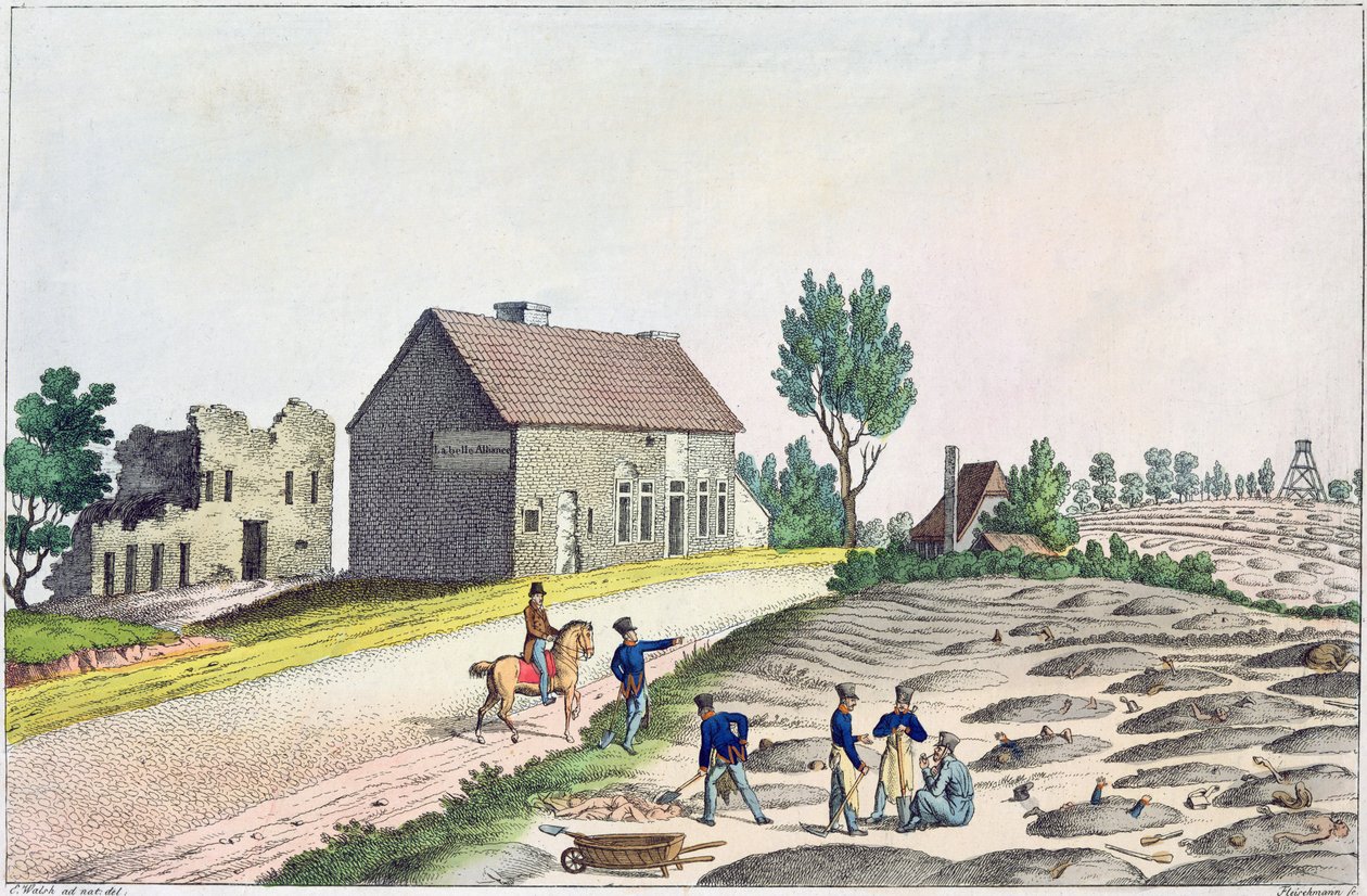 De Belle Alliance Boerderij na de Slag bij Waterloo, 18 juni 1815 door Friedrich Fleischmann