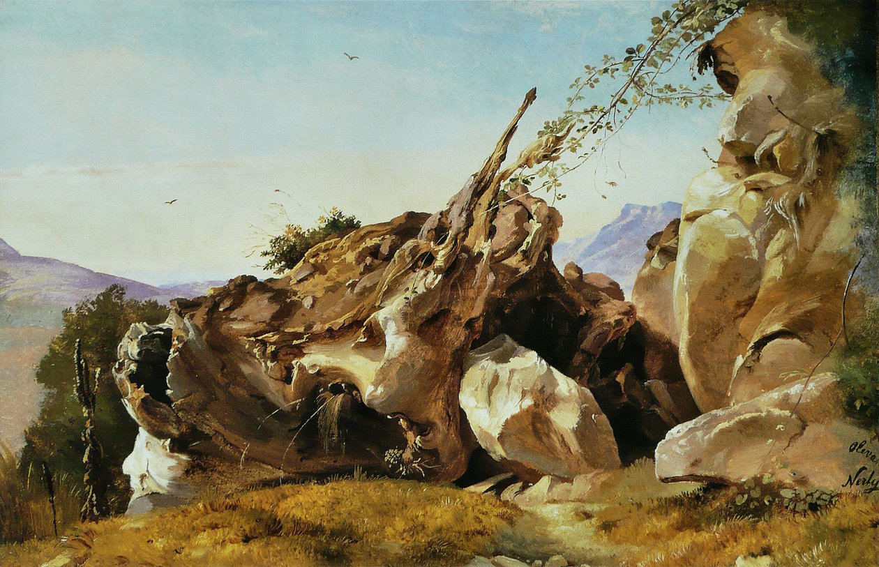 Studie van rotsen en wortels bij Olevano door Friedrich Nerly