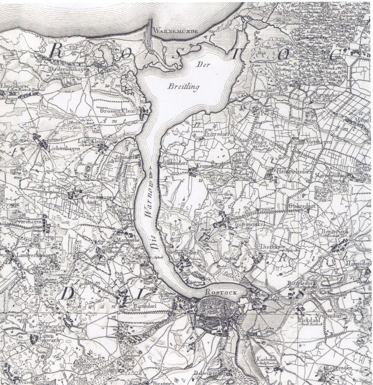 Kaart van Rostock 1788 door Friedrich Wilhelm Karl von Schmettau