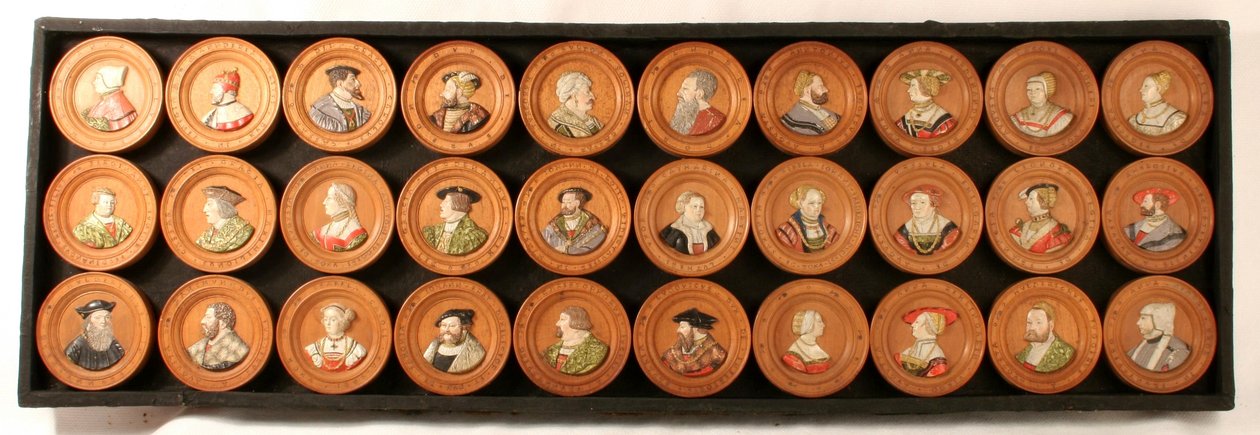 Een verzameling van dertig tekenaars als portretmedaillons door Friedrich (after) Hagenauer