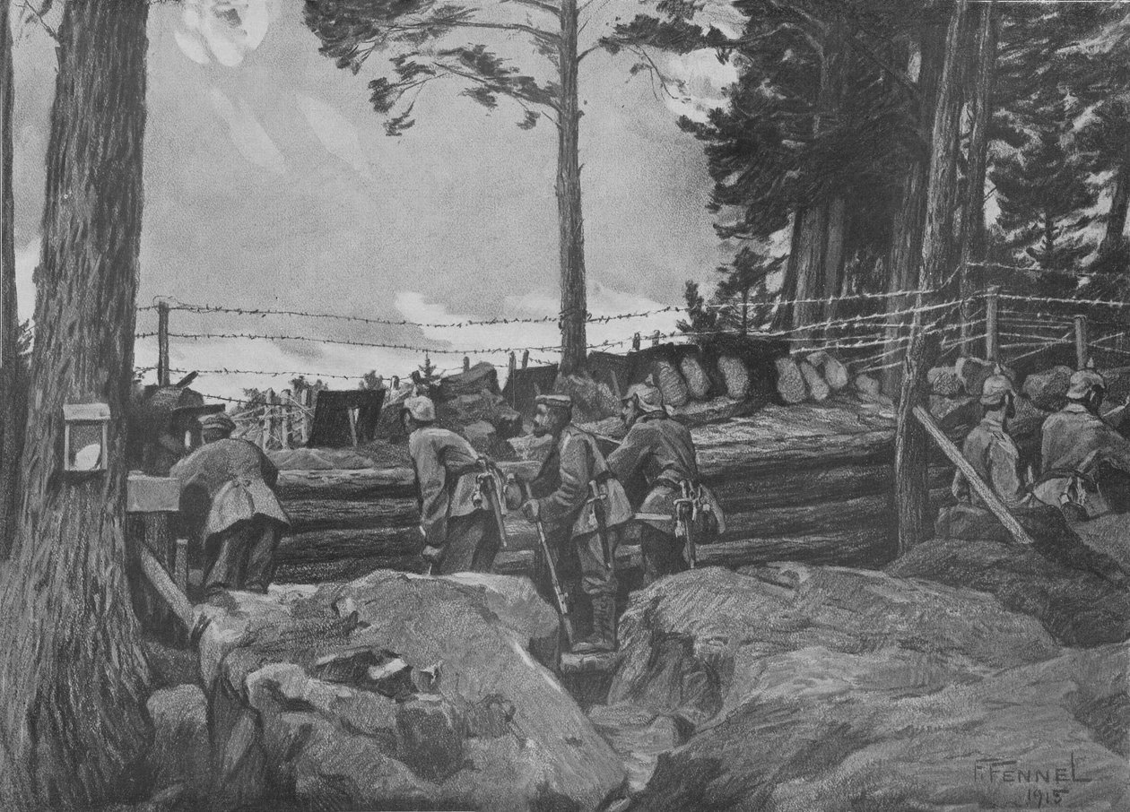 Eerste Wereldoorlog: Duitse soldaten vechten in de Vogezen door Friedrich Fennel