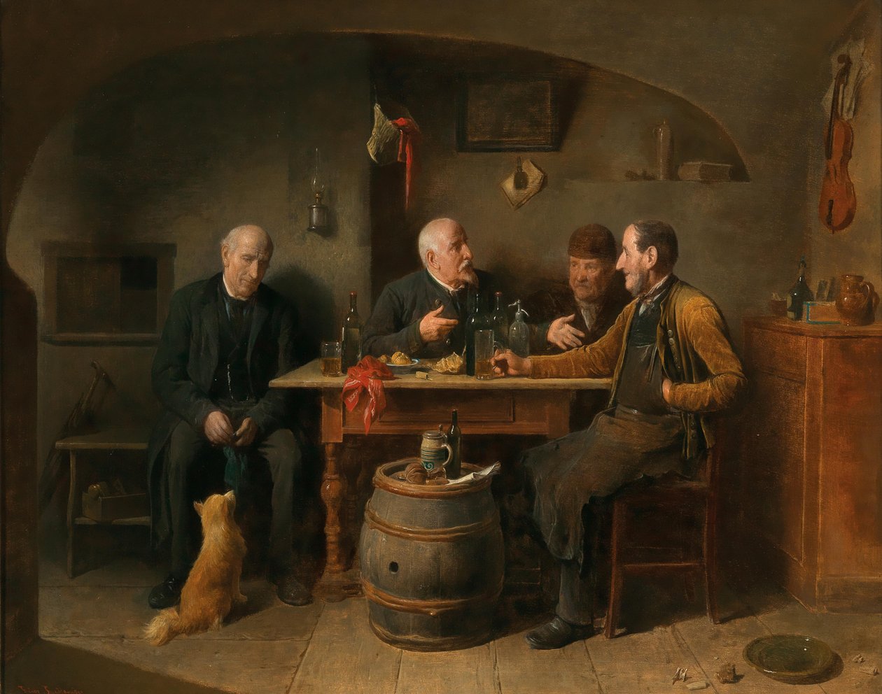 Duits: Vier mannen in een herberg Een herbergscène door Friedrich Friedlander